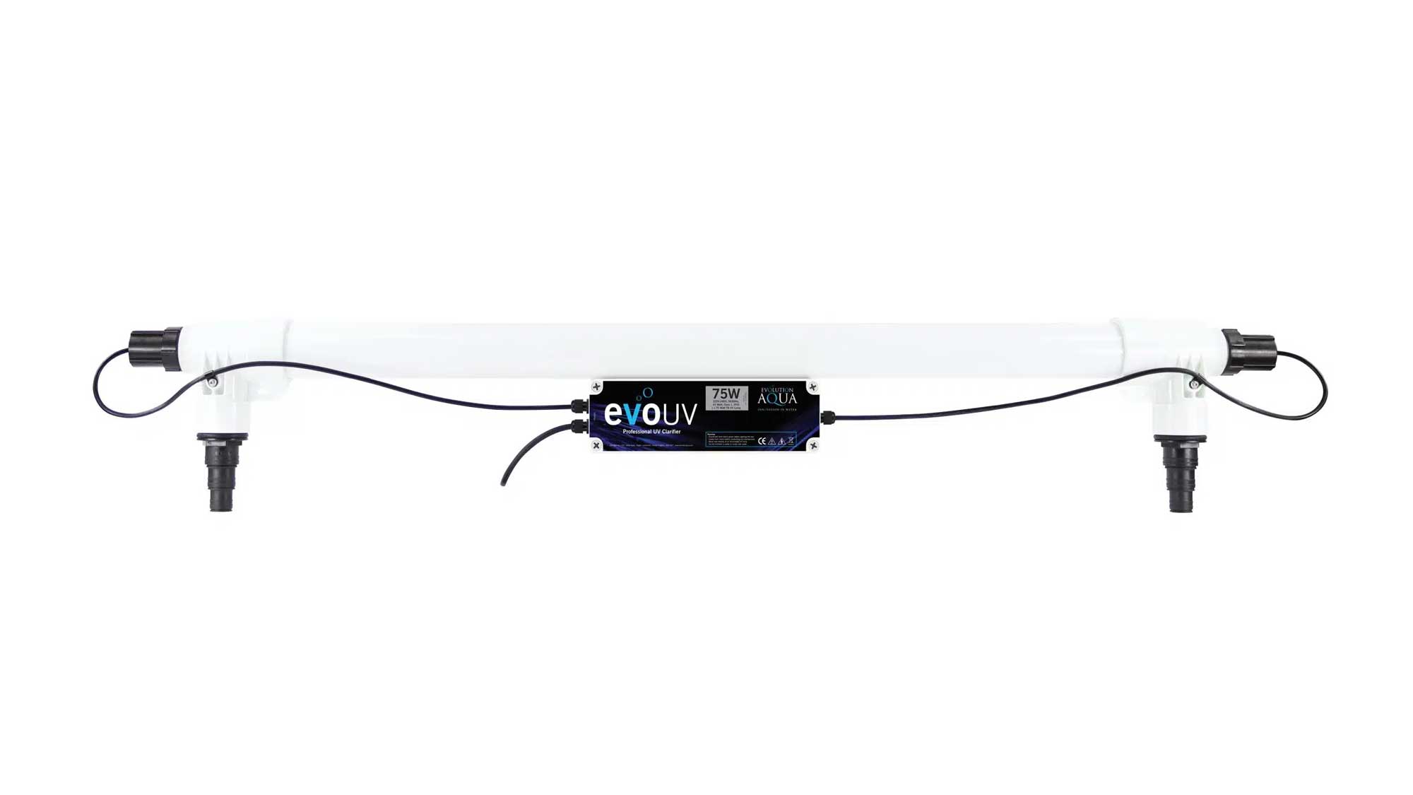 Evo 75W UV Evolution Aqua Evo 75W UV clarifier kills unicellular algae that cause green water, for a crystal clear and healthy pond. The evoUV range of clarifiers come in six different sizes from 15W-110W to cater for ponds of varying sizes, fish stocks, and sunlight exposure.