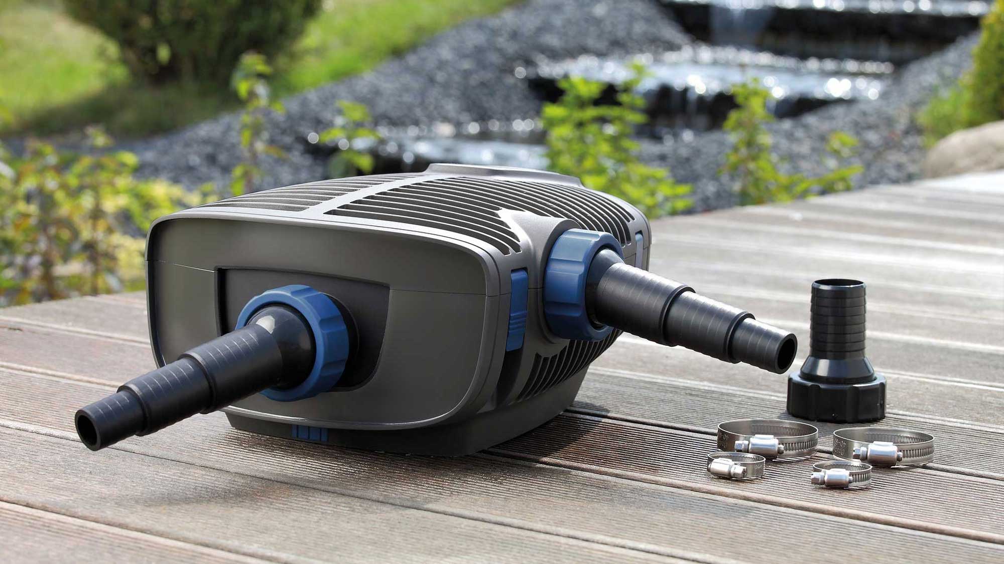 OASE104941-AquaMaxEcoPremium8000 The Oase Aquamax Eco Premium 8000 is an energy-efficient filter and watercourse pump with an extra inlet.