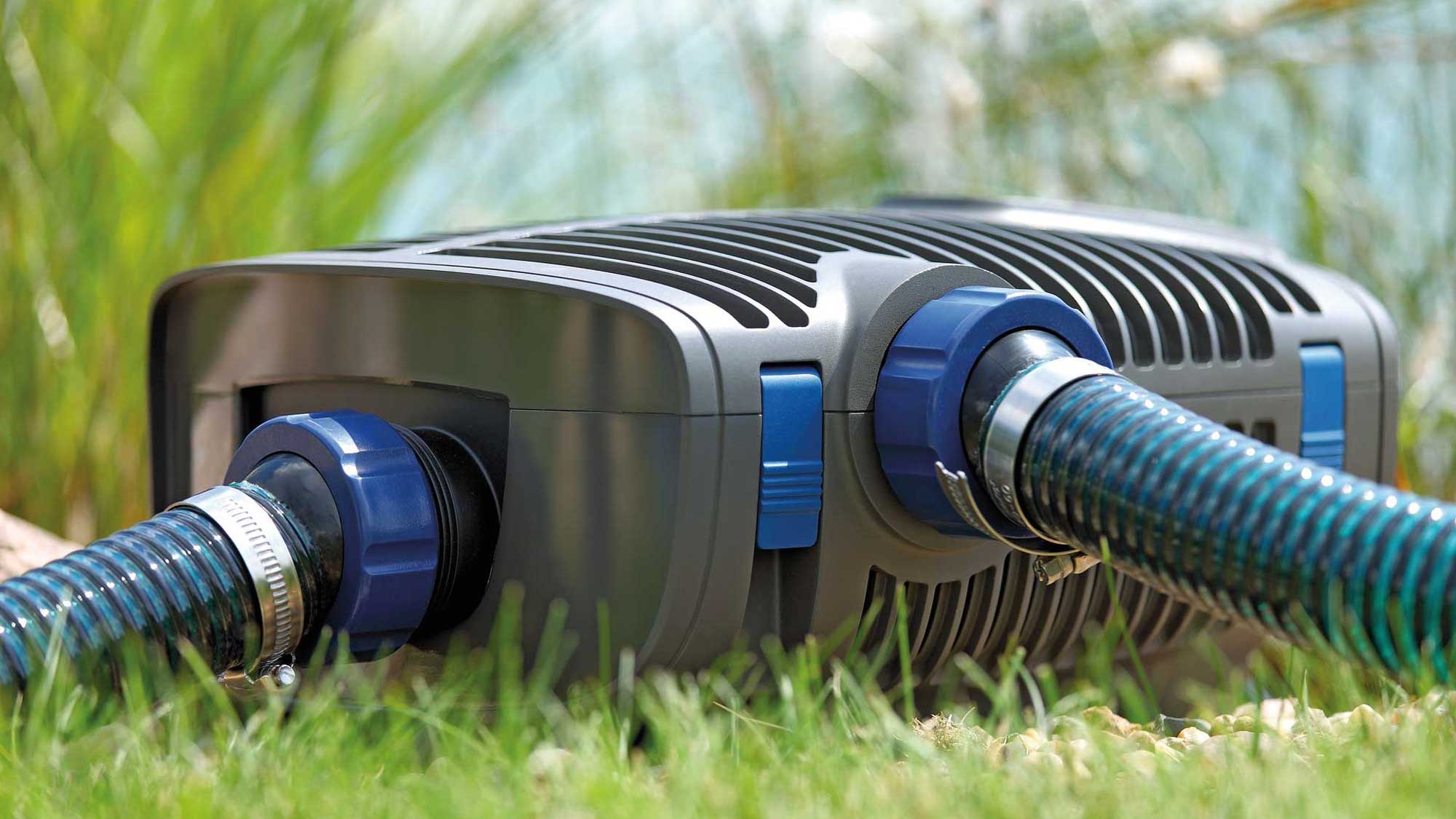 OASE104947-AquaMaxEcoPremium8000-12V The Oase Aquamax Eco Premium 8000 is an energy-efficient filter and watercourse pump with an extra inlet.