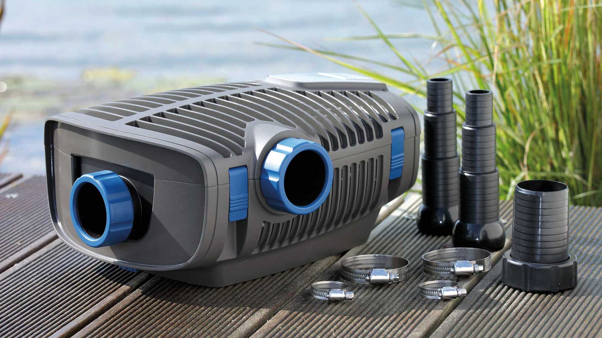 OASE105016-AquaMaxEcoPremium20000 The Oase Aquamax Eco Premium 20000 is an energy-efficient filter drawing water from two locations useful when supplying water to a pond filter.