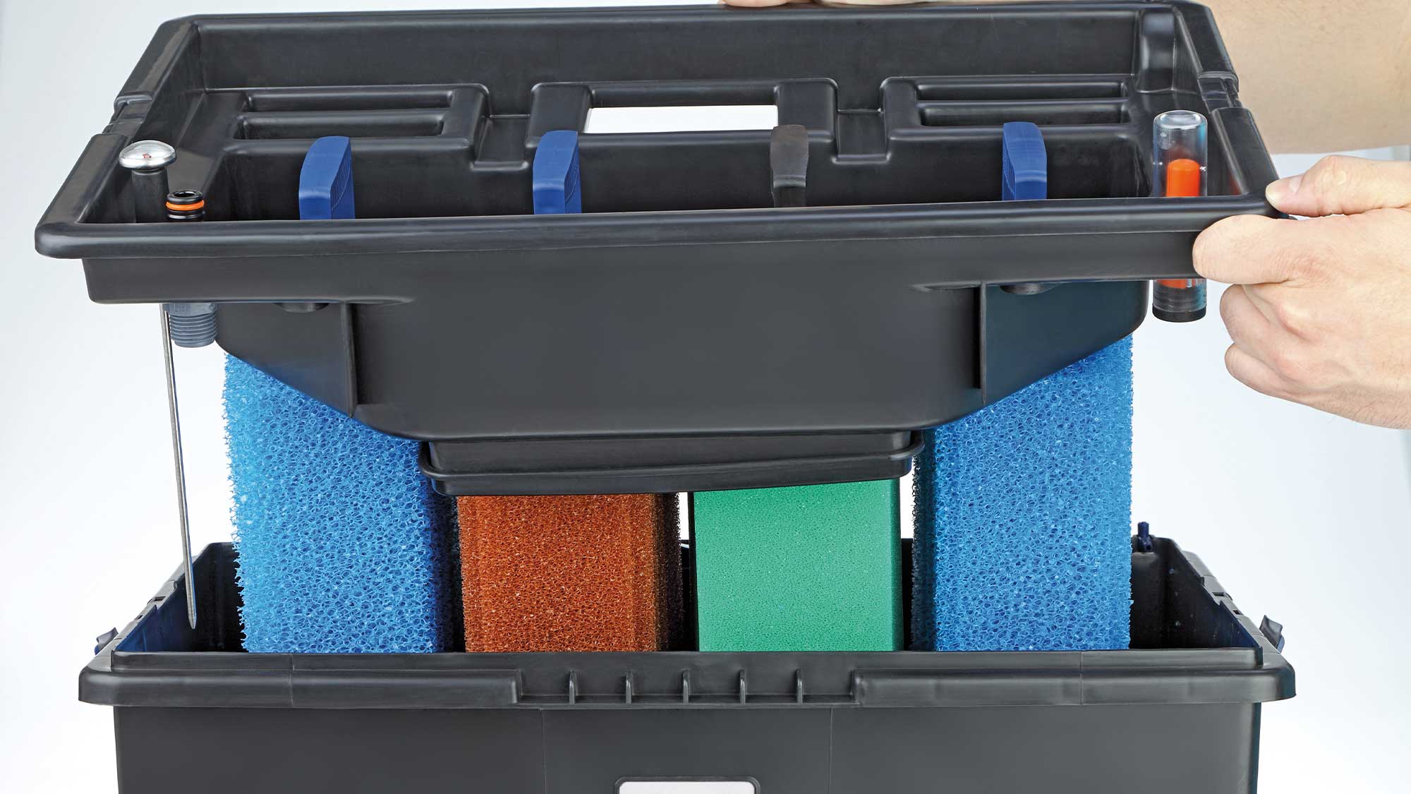 OASE105572-BioSmart18000 The Oase BioSmart 18000 through-flow filter has special foam media to break down pond waste.