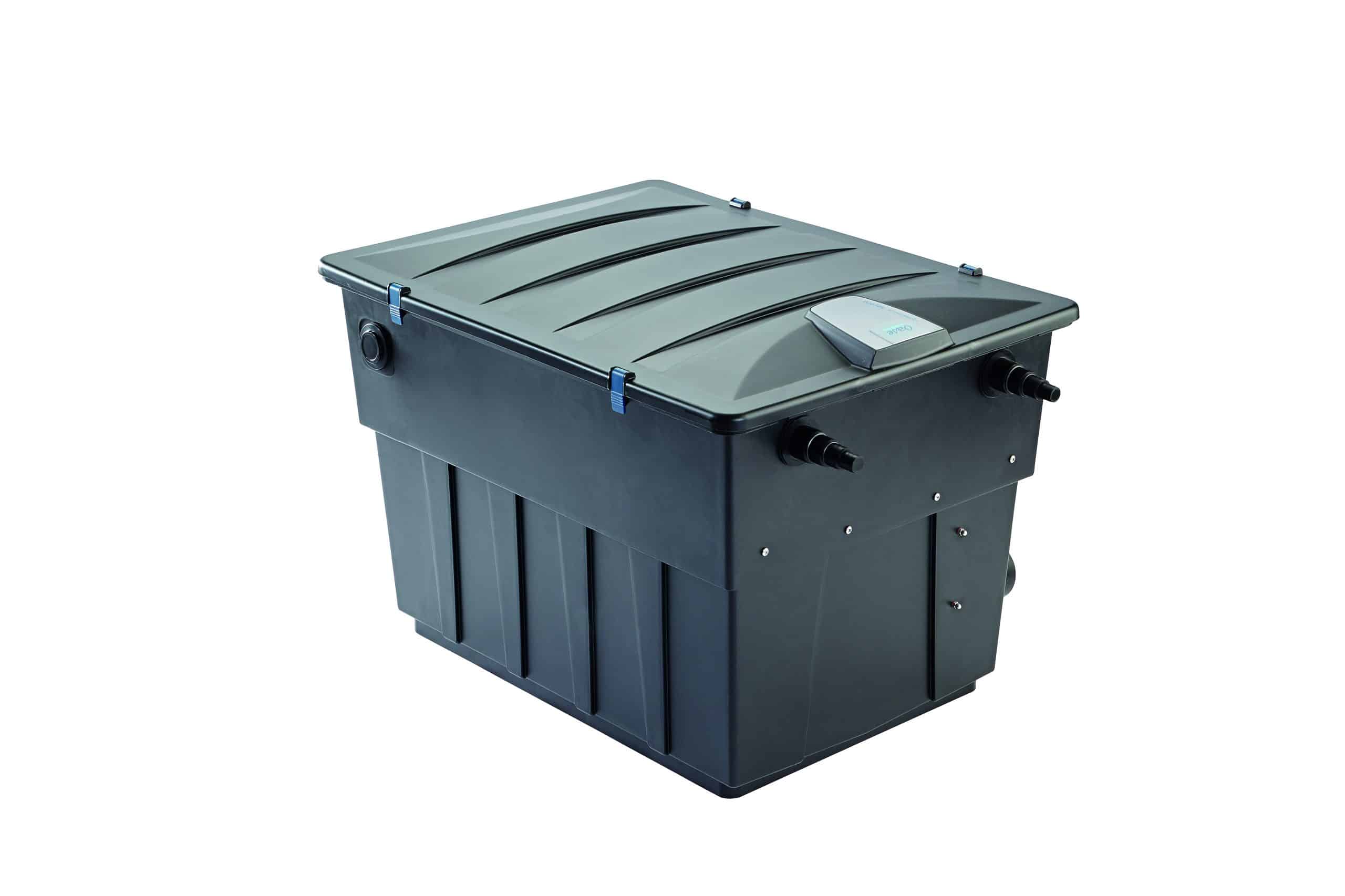 BioTecScreenMatic2 The Oase Biotec ScreenMatic 60000 pond filter combines foam biological media and an automated belt screen to remove solid waste.