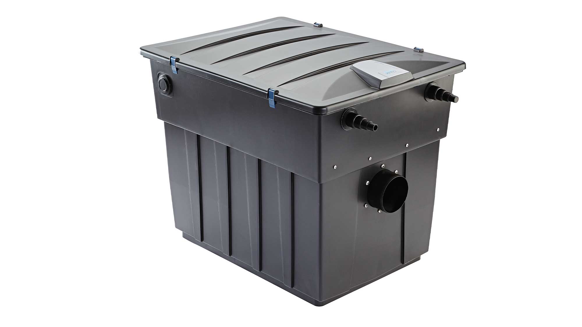 BioTec ScreenMatic 90000 The Oase BioTec ScreenMatic 90000 pond filter combines foam biological media with an automated belt screen to harvest solid waste.