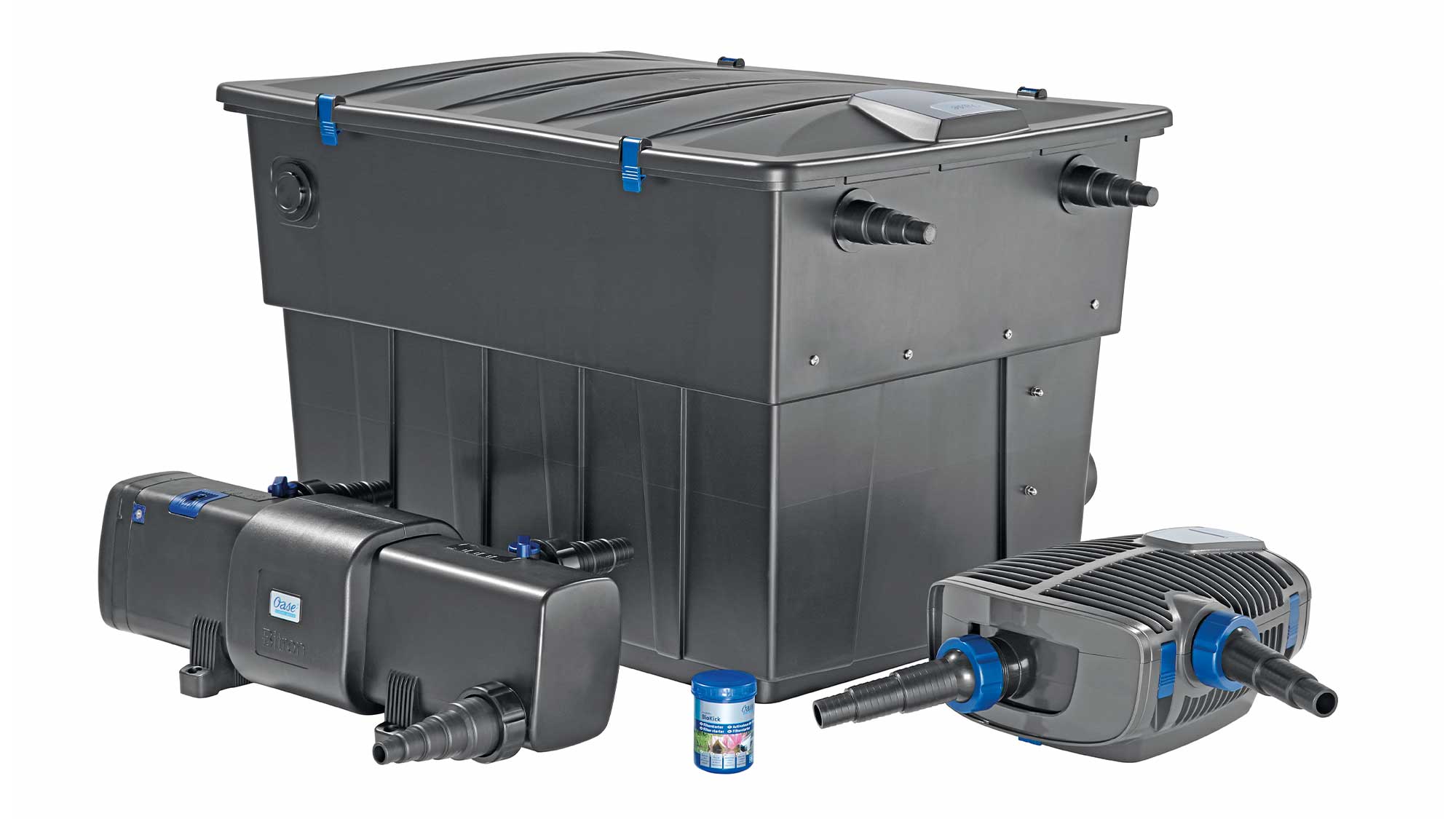 BioRec ScreenMatic Set 60000 OC The Oase BioTec ScreenMatic Set 60000 OC includes an AquaMax Eco Premium 17000, Bitron C 55W UVC and Biokick for rapid filter maturation.