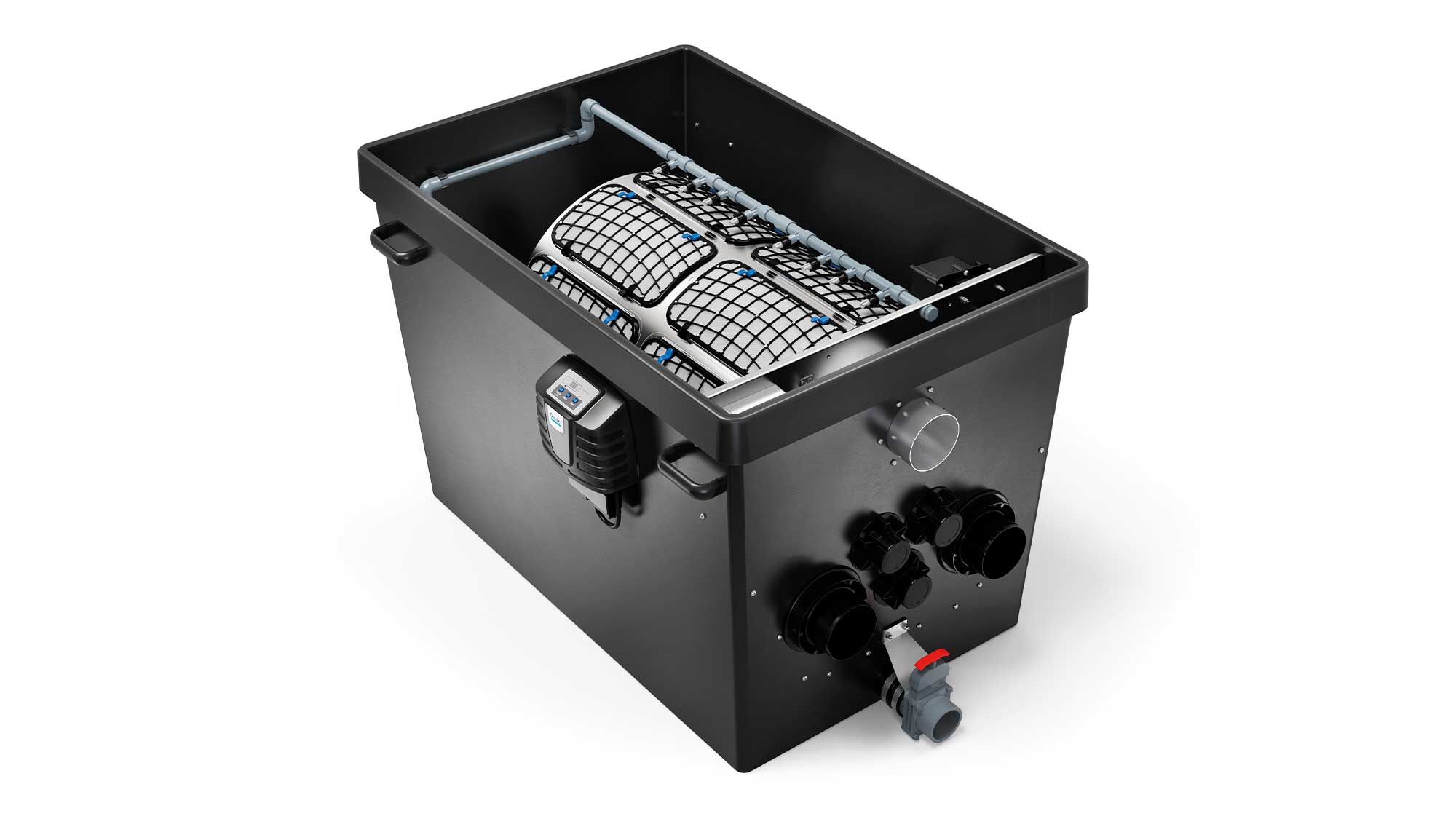 ProfiClear Premium DF-XL Pump-Fed OC The Oase Proficlear Premium DF-XL Pump-Fed OC drum filter is suited to very large natural or swim ponds up to 530mยณ and koi ponds up to 100mยณ.