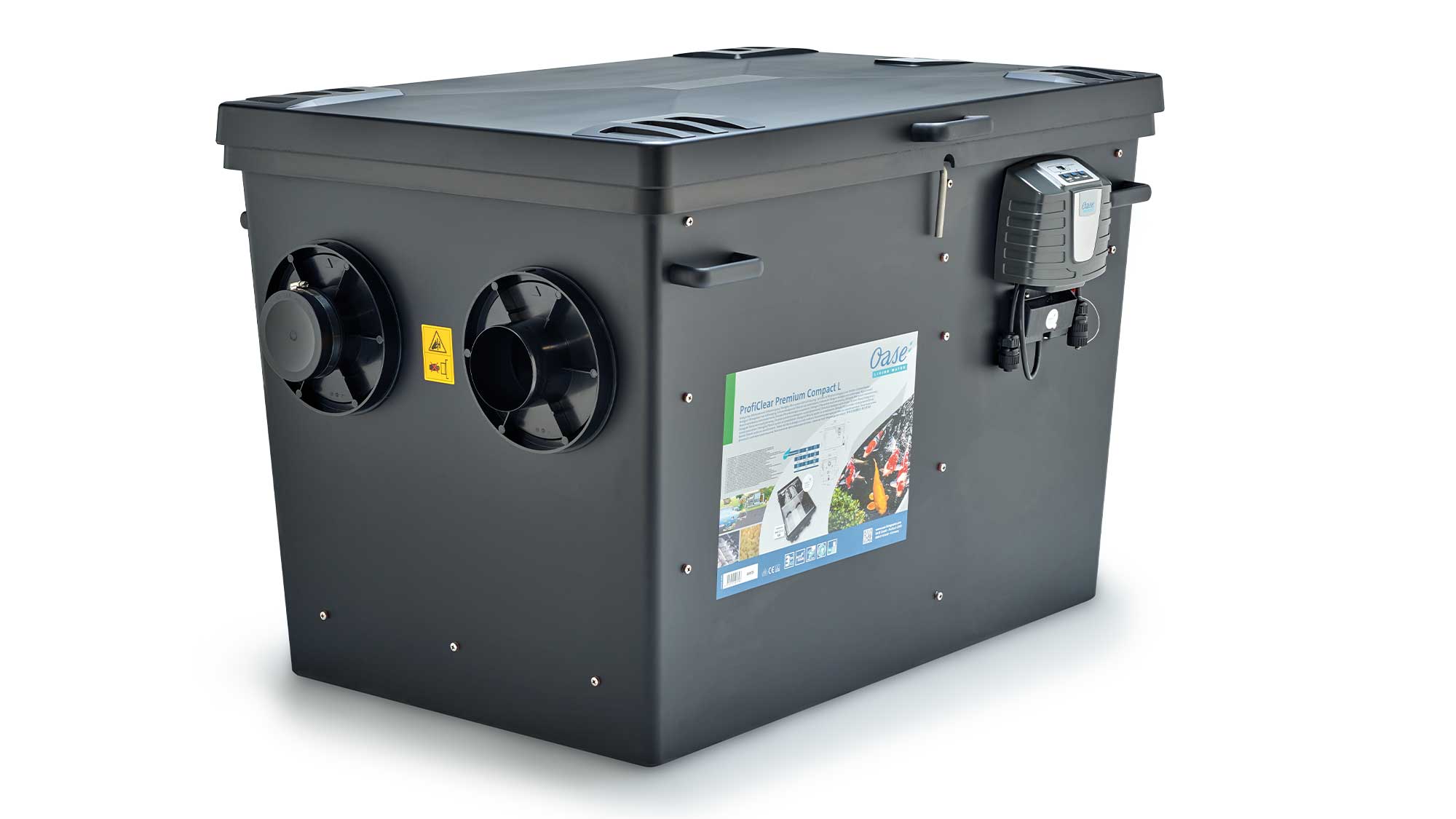 Proficlear Premium Compact-L Pump-Fed OC Oase Proficlear Premium Compact-L Pump-Fed OC drum filter is for natural ponds to 120mยณ, goldfish ponds to 60mยณ, and koi ponds to 30mยณ.