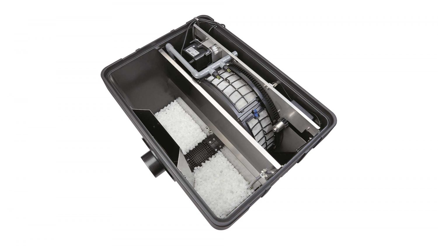 The Oase Proficlear Premium Compact-M Pump-Fed Drum Filter is ideal for natural or swim ponds to 80mยณ, goldfish ponds to 40mยณ, and koi ponds to 20mยณ.