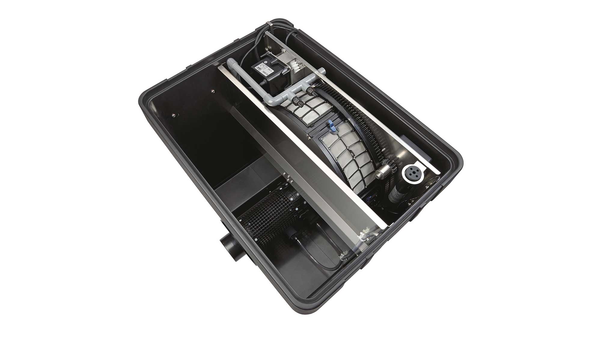 OASE106053-ProfiClearPremiumCompact-Gravitation The Oase Proficlear Premium Compact-M Gravity-Fed Drum Filter is ideal for natural or swim ponds up 88mยณ, goldfish ponds to 44mยณ, and koi ponds up 22mยณ.
