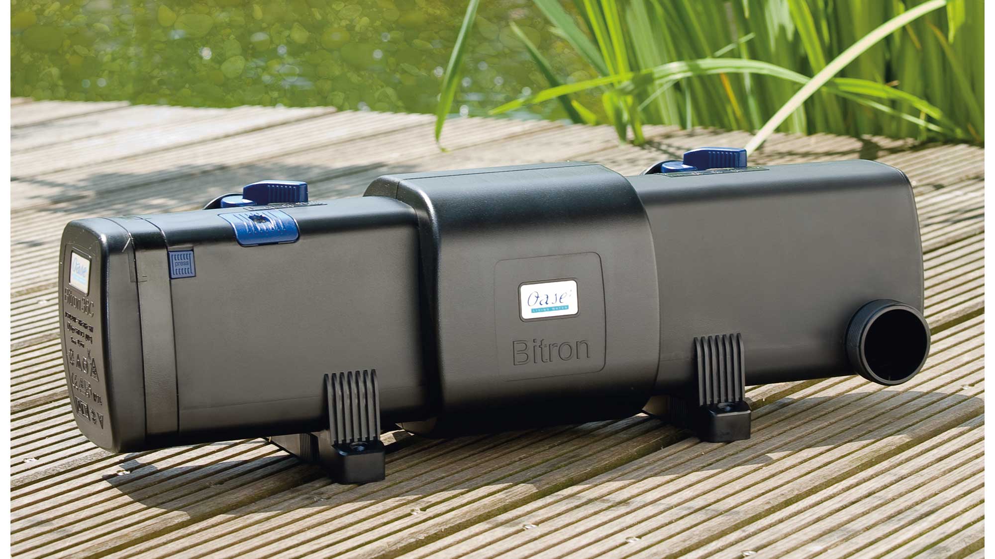 OASE106469-BitronC36W The Oase Bitron Eco 240W is a energy-efficient UV clarifier for large koi ponds and swim ponds that can save you up to 50% on your electricity bills.