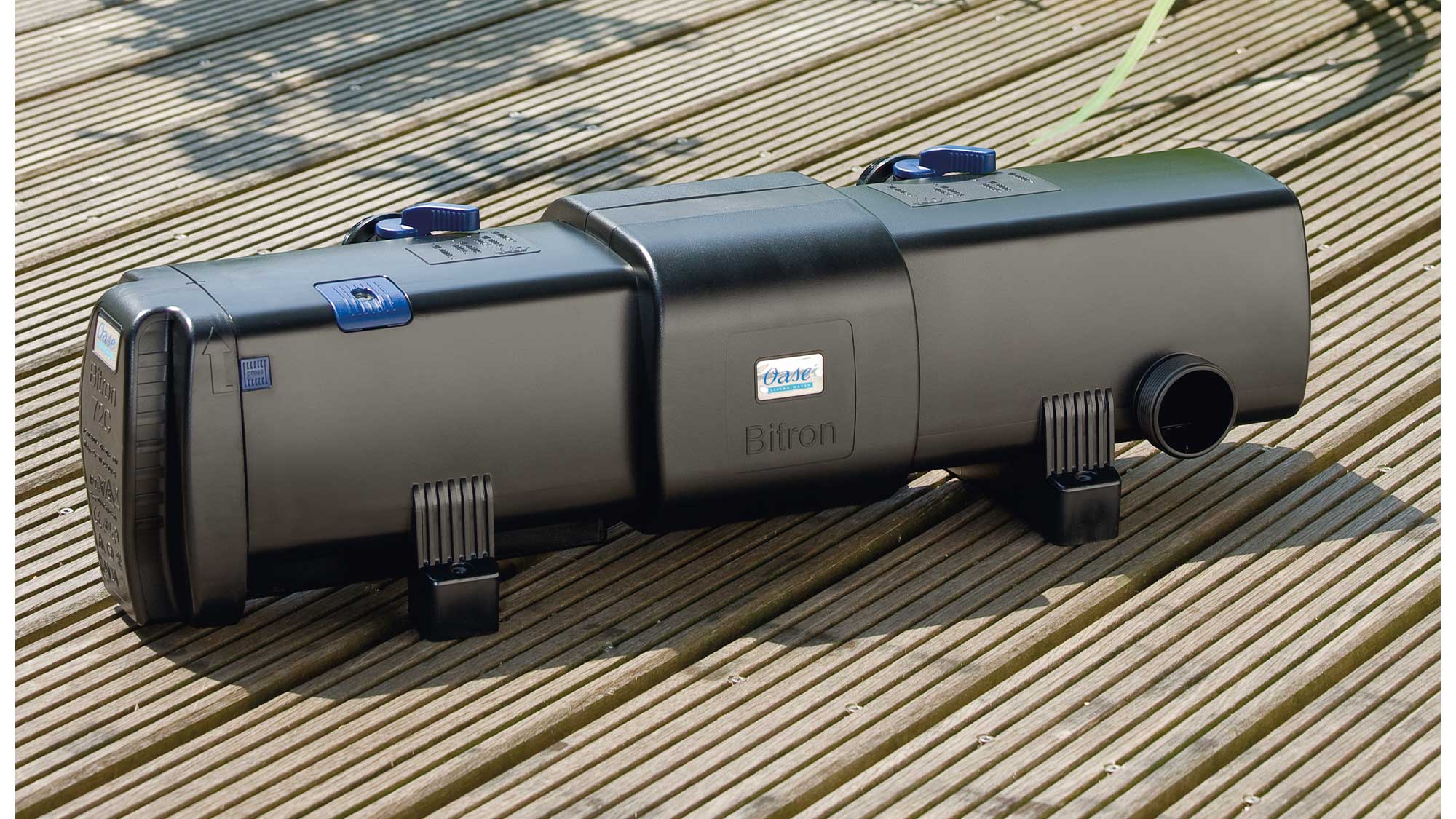 OASE106483-BitronC72W The Oase Bitron C 72W pond filter is a UV clarifier for ensuring clear water in large wildlife or goldfish ponds and small koi ponds.