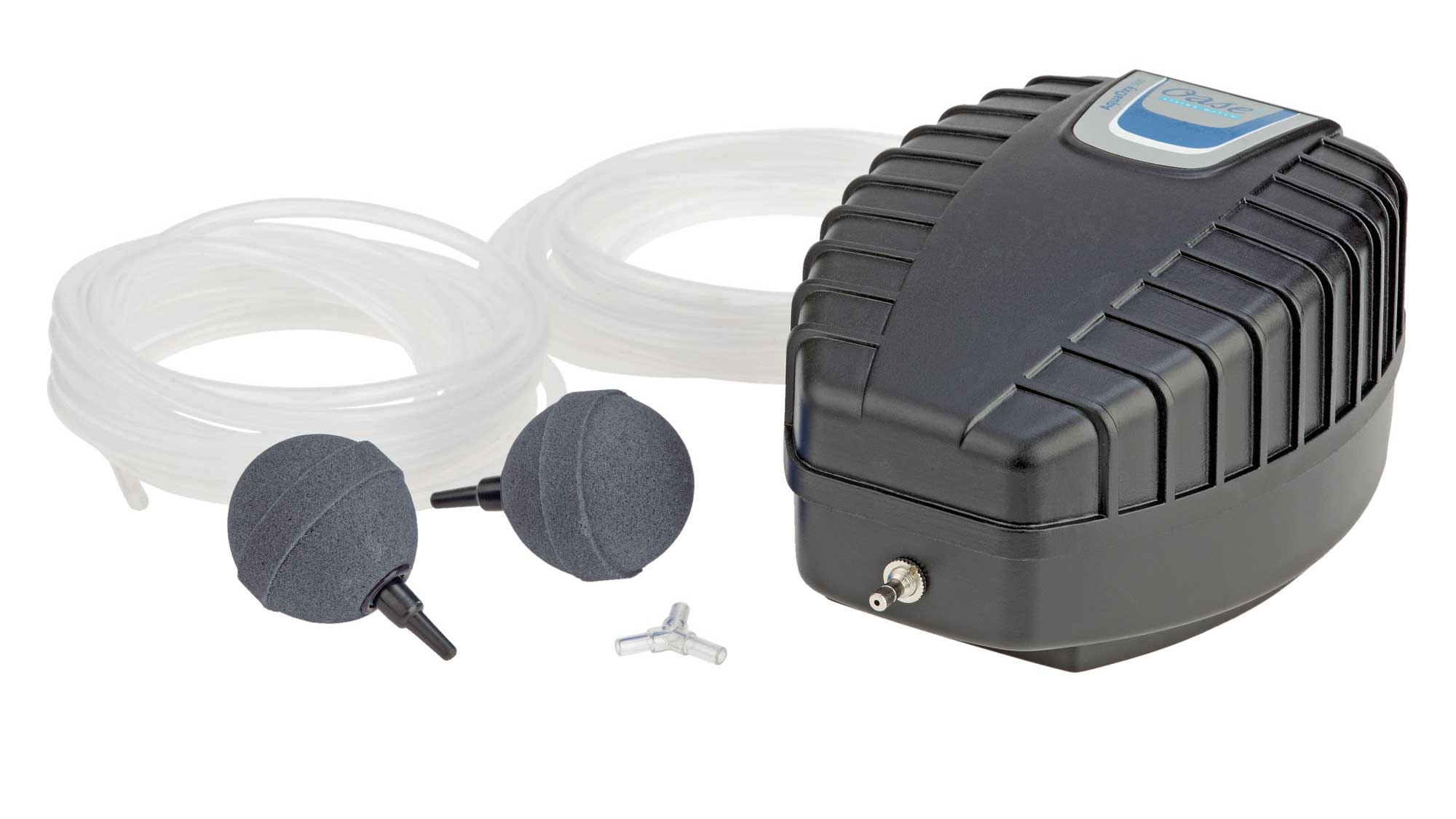 OASE106689-AquaOxy500 The Oase AquaOxy 500 is a weatherproof, compact, and particularly quiet air pump. It is supplied complete with air hose and air stones.