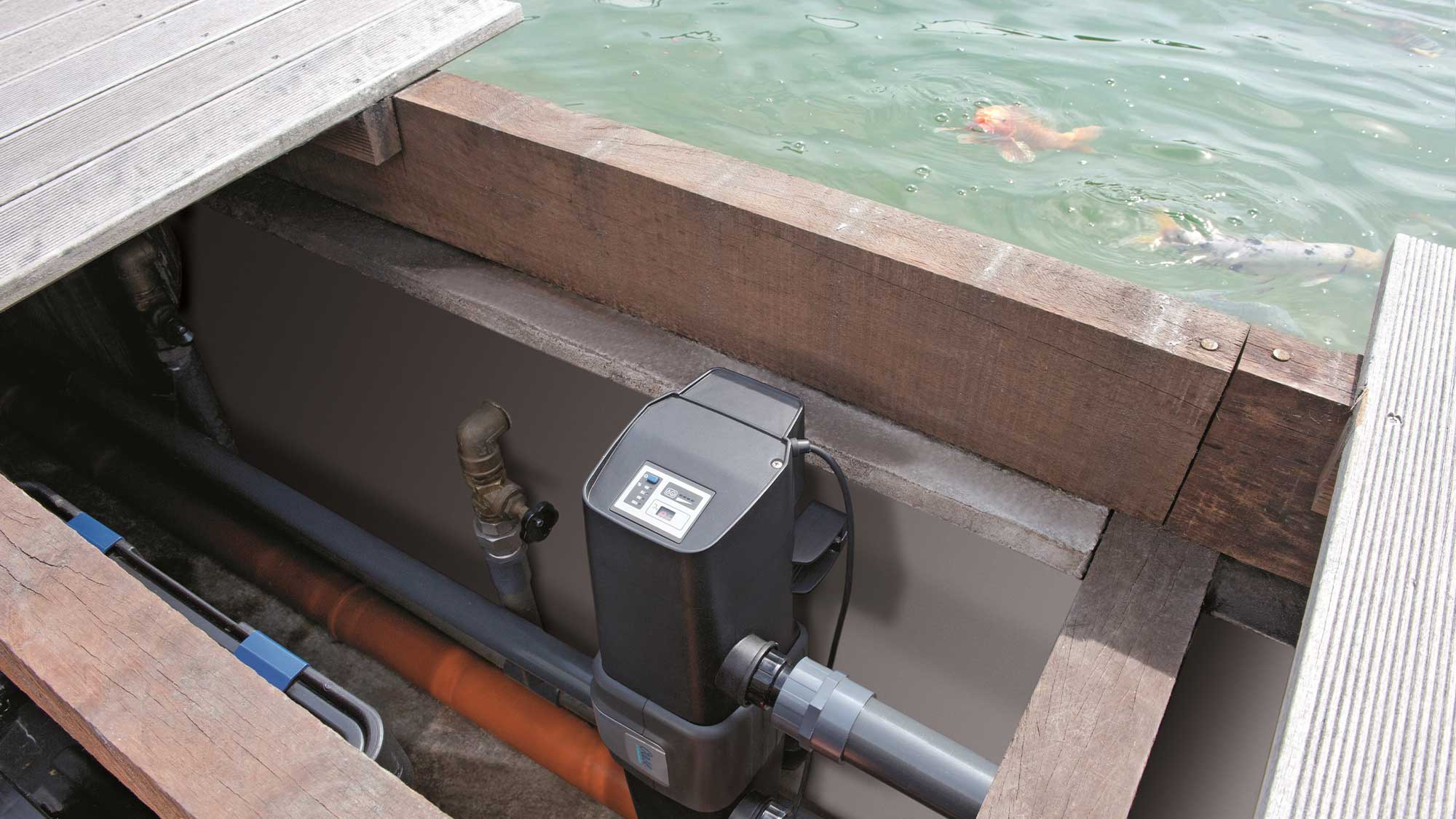 OASE158806-BitronEco180 The Oase Bitron Eco 180W is a energy-efficient UV clarifier for large koi ponds and swim ponds that can save you up to 50% on electricity bills.