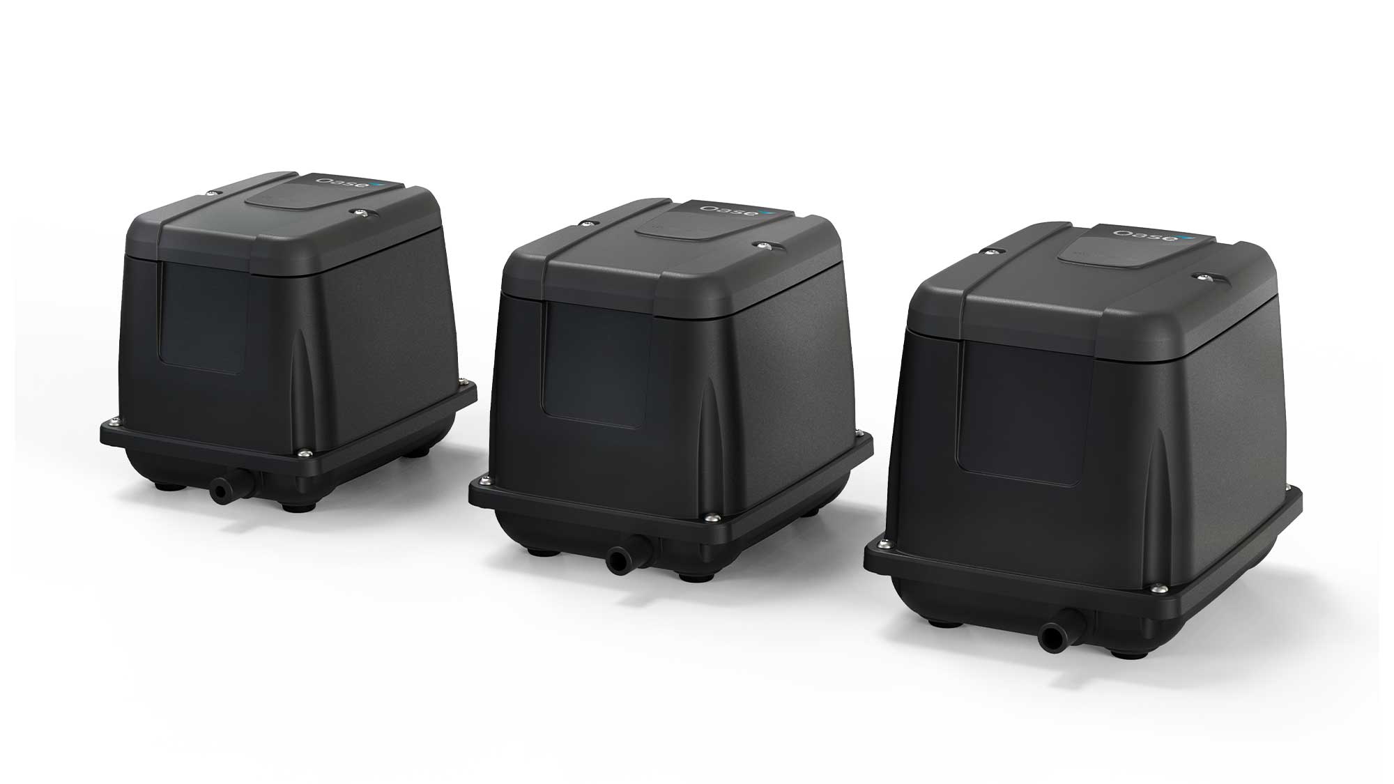 OASE159114-AquaOxy The Oase AquaOxy 2500 is a weatherproof, compact, and particularly quiet air pump. It is supplied complete with air hose and air stones.