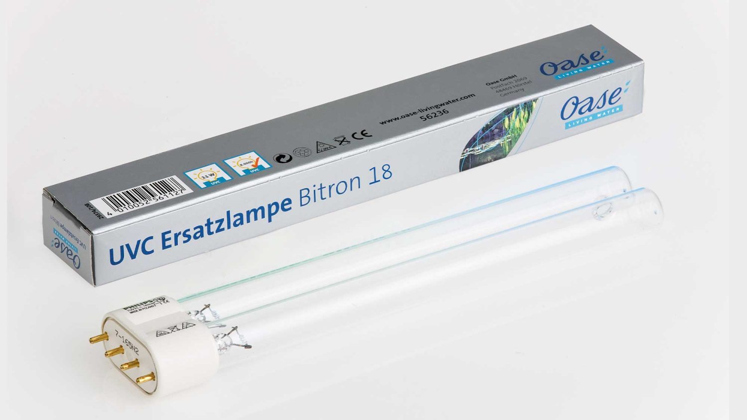 Genuine replacement Oase 18W UV bulb. UV bulbs have a lifespan of approximately 1 year, and should therefore be changed annually.