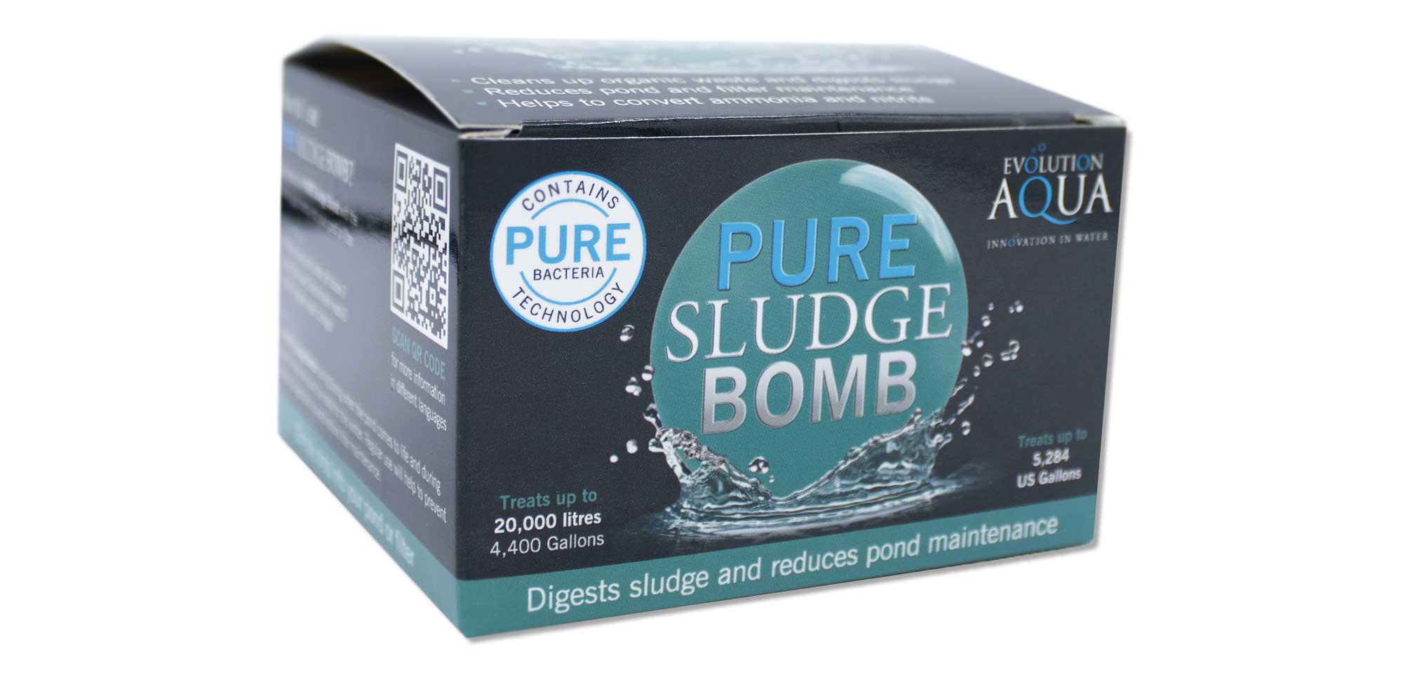 Evolution Aqua Pure Sludge Bomb PURE Sludge Bomb contains bacteria and natural enzymes that rapidly break down and digest sludge and organic waste.